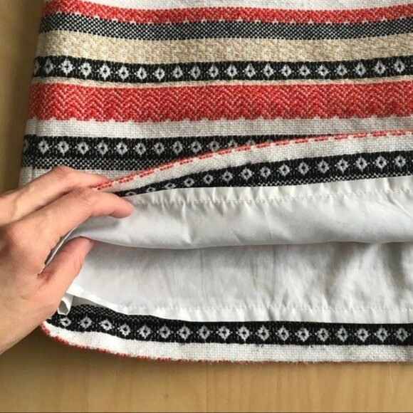 LOFT Red Blue White Khaki Tan Aztec Striped Jacquard Knit Straight Midi Skirt 6 - Picture 4 of 8